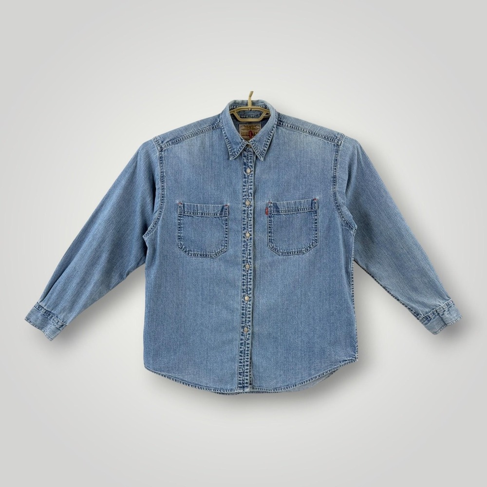 Levi's Red Tab Denim‎ Shirt Womens L Blue Western Button Up 90s Vintage